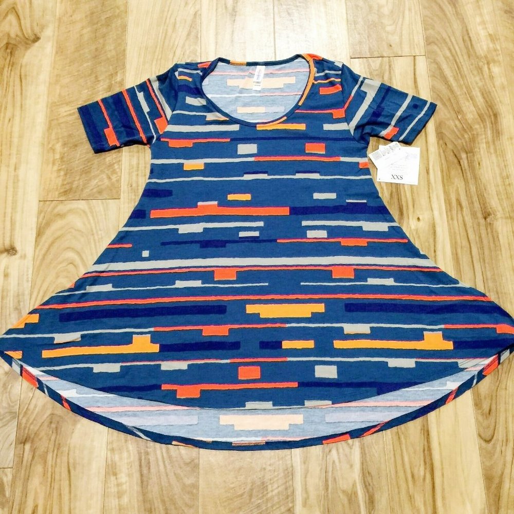 Lularoe Perfect T Top XXS USA Made Techno Block Stripe Tunic Swing Tee Shirt